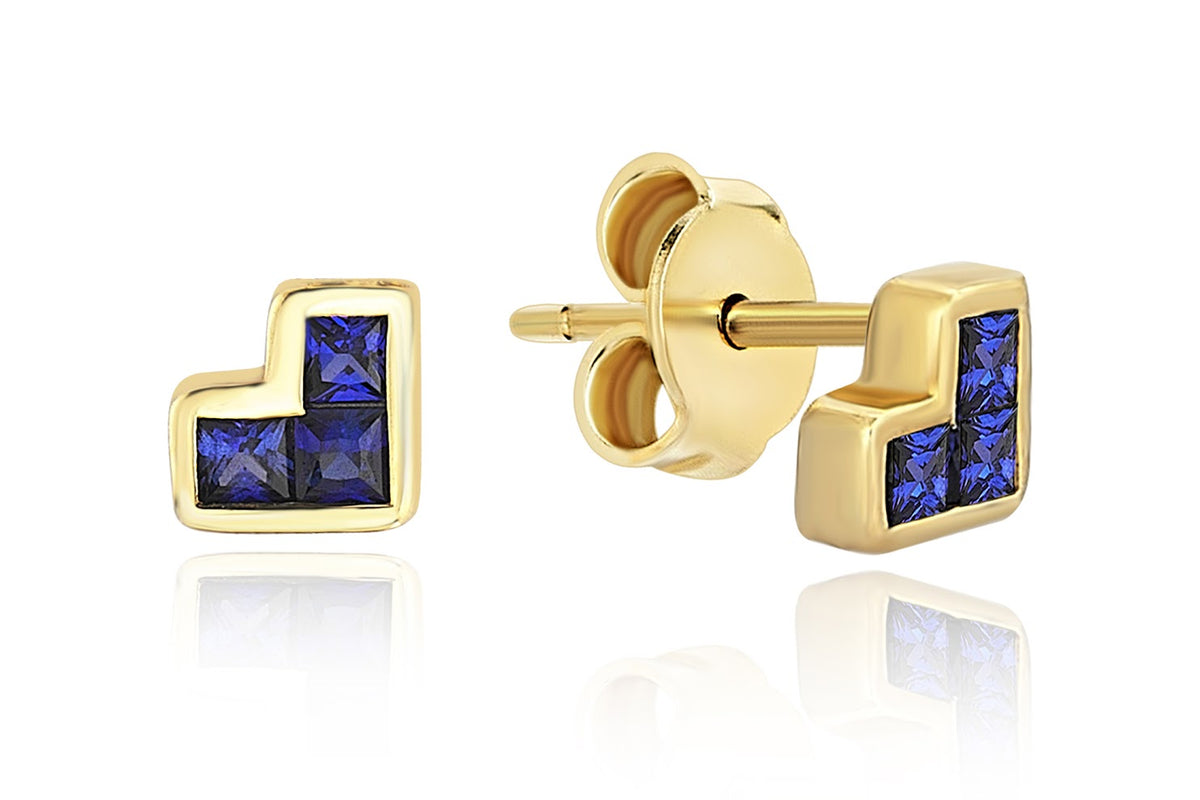 Corner Tetris Blue Earrings