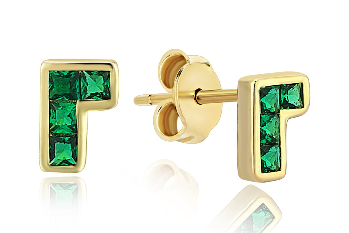 Corner Tetris Green Earrings