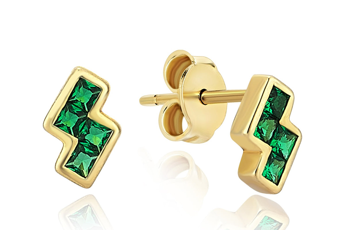 Zigzag Tetris Green Earrings